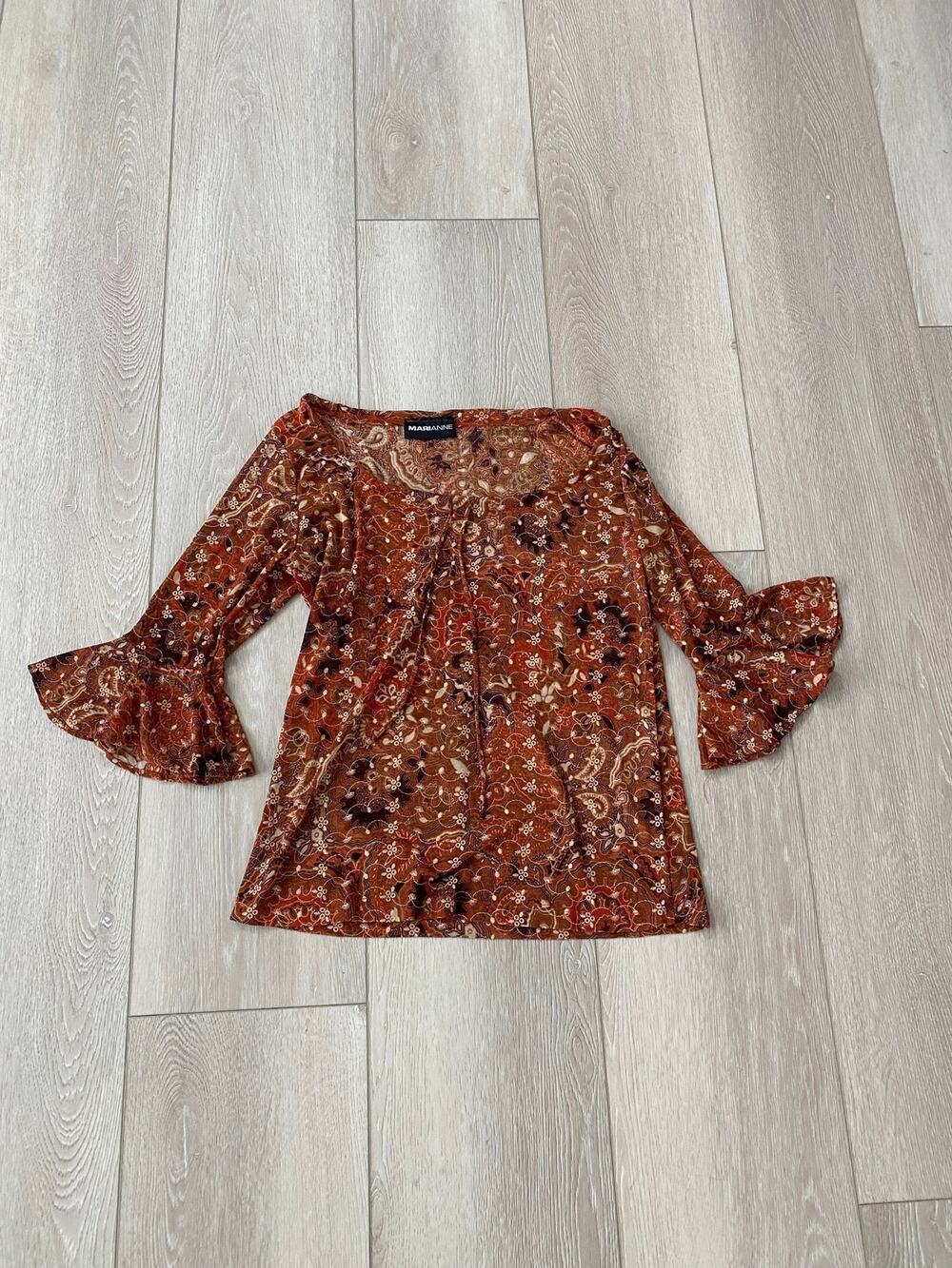 Marianne Y2K Brown Paisley Bell Sleeve Fairy Top Large